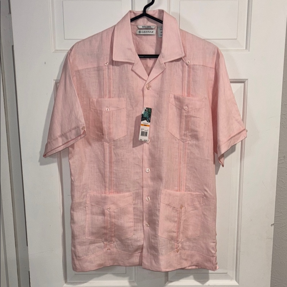 Men’s Cubavera Guayabera in Pink Dogwood size Small 100% Linen NWT